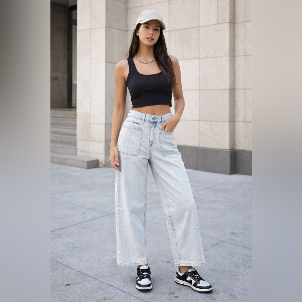 🆕 Lucky 🍀 Brand Jeans White Washed Denim High Rise Wide Leg Crop Size 14/32
